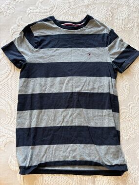 Tommy Hilfiger Men's small Striped Crew Neck T-Shirt - Gray & Navy